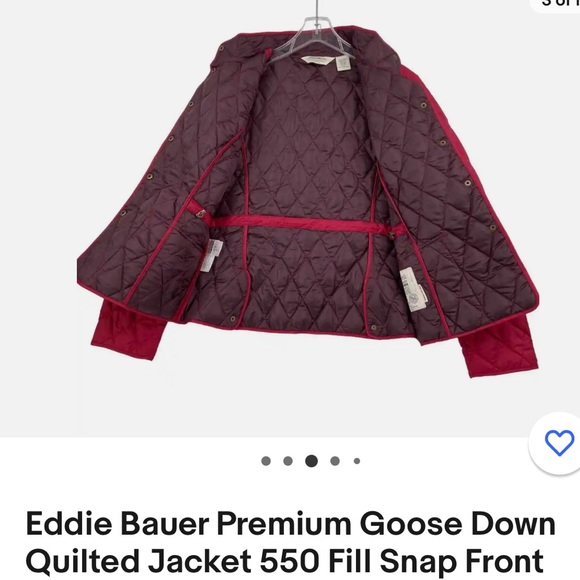 WOMENS EDDIE BAUER RED PREMIUM 550 Power Fill Quilted snap front jacket - Picture 9 of 12